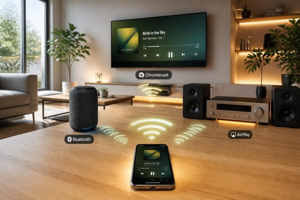 découvrez comment diffuser votre musique sans fil facilement grâce à airplay, chromecast et bluetooth. guide complet pour profiter de vos playlists sur tous vos appareils.