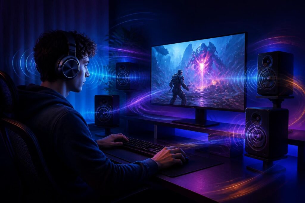 découvrez comment choisir entre casque et enceintes pour une expérience audio gaming optimale, en comparant son surround et latence pour un gameplay immersif.