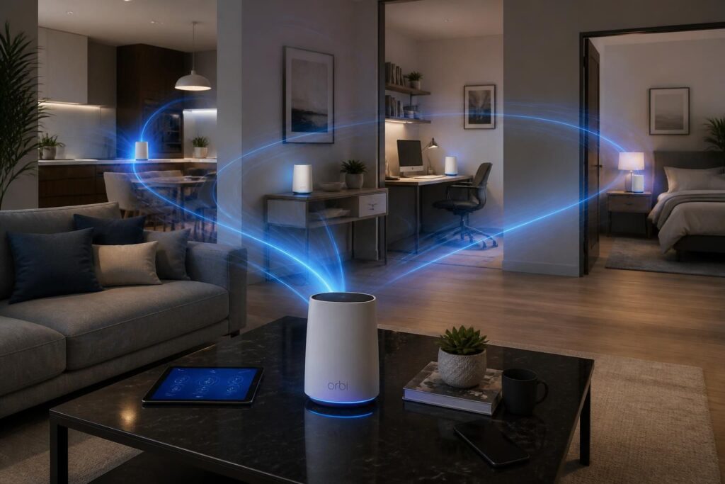 découvrez comment un routeur et un système wi-fi mesh peuvent assurer une couverture wifi optimale dans toute votre maison, garantissant un bon débit et une connexion stable dans chaque pièce.