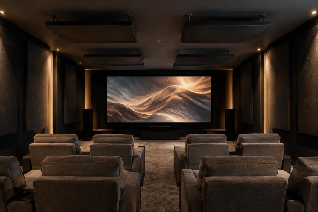Baffles acoustiques suspendues, l&rsquo;atout discret d&rsquo;une salle home-cinéma